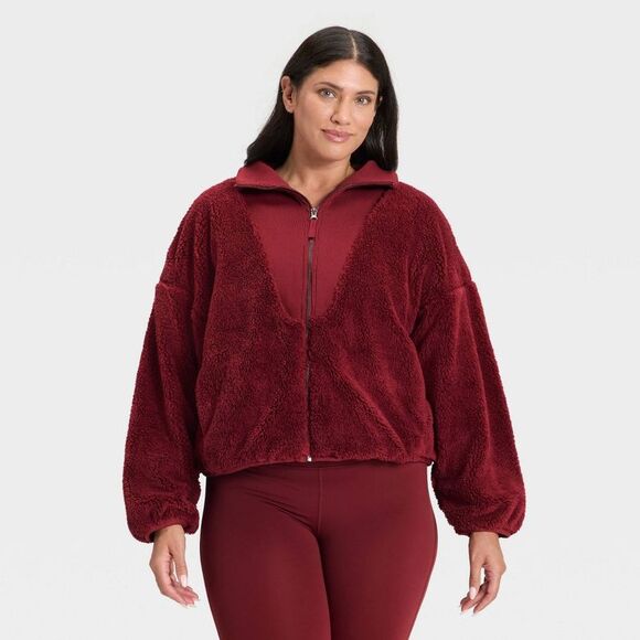 All In Motion - Women's High Pile & Ribbed Mix Jacket - All In Mot Maroon - Picture 4 of 4
